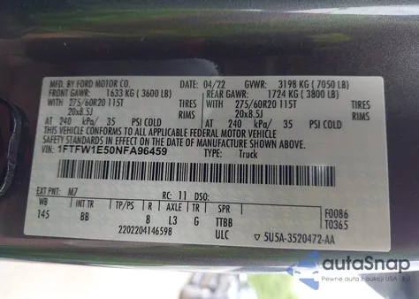 2022 Ford F-150 Platinum from USA, damaged, VIN 1FTFW1E50NFA96459